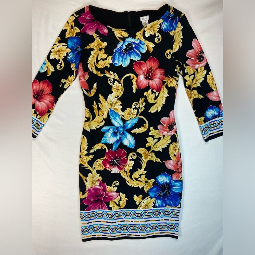 Cache Dress Sheath Floral Mob Wife With Geometric Edging‎ Size 8